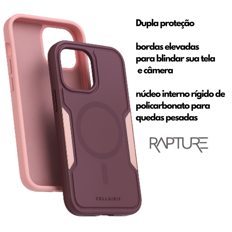 CAPA RAPTURE ROSA COM CARREGAMENTO POR INDUÇÃO MAGSAFE IPHONE 15 PRO
